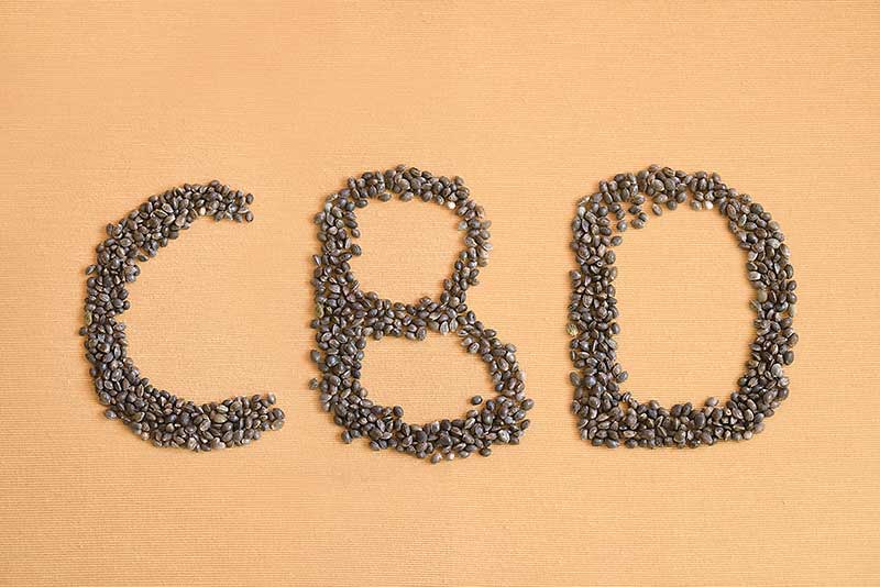 cbd vs thc; cbd acronym spelled out in hemp seeds