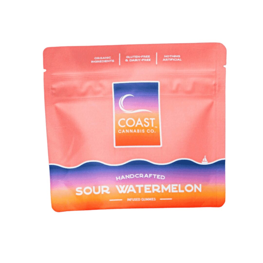 sour watermelon | happy | gummies | 100mg thc strain | coast cannabis | rolling releaf Sour Watermelon | Happy | Gummies | 100MG THC Strain | Coast Cannabis