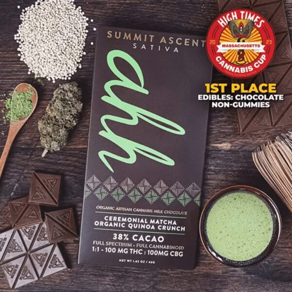 Matcha Crunch Ascent | Milk Chocolate Bar | 200mg 1:1 | THC : CBG Strain | ahh