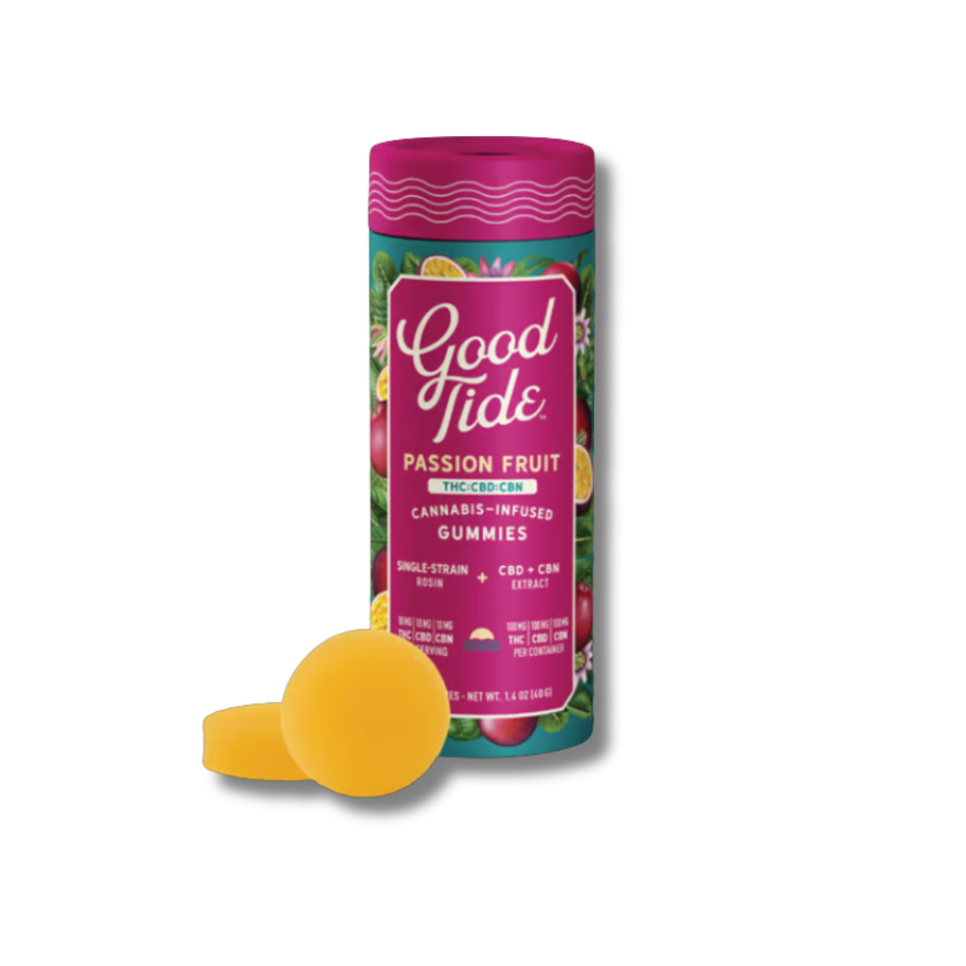 Passionfruit | Hash Rosin Gummies | 100mg THC : 100mg CBD : 100mg CBN Strain | Good Tide